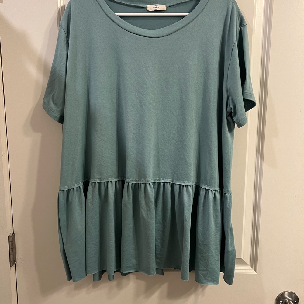 Women's Teal Ruffle Hem Top